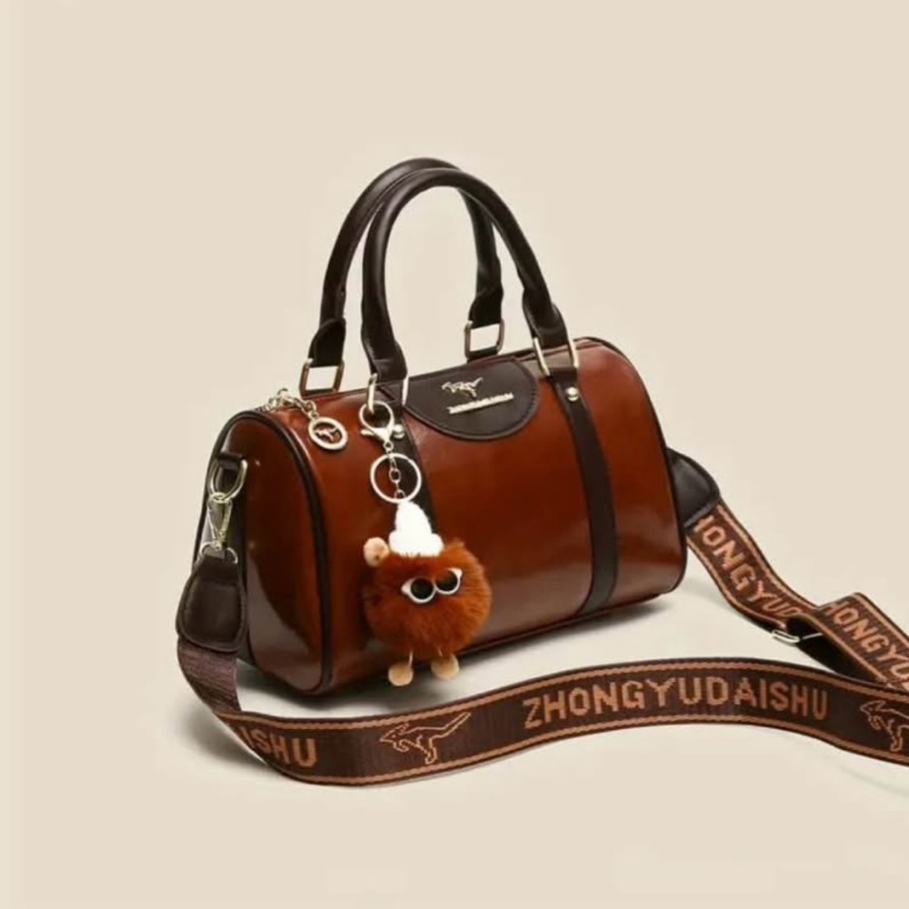 Brown Satchel Bag with Charm